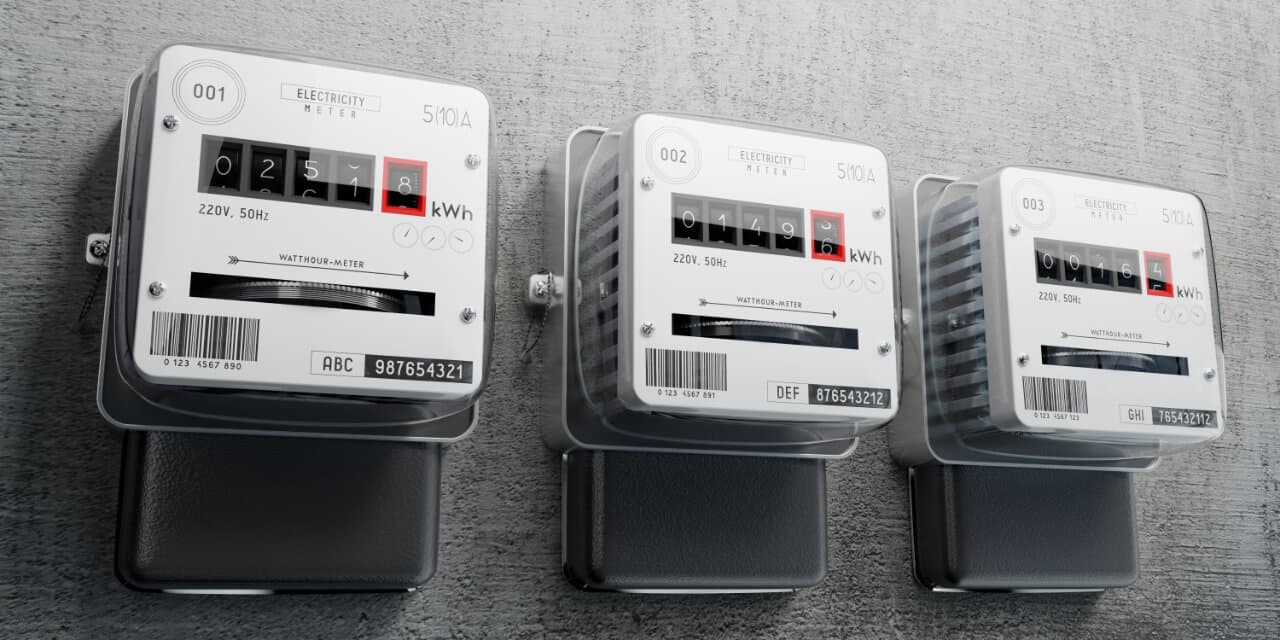 Tres medidores de energía instalados en una pared (imagen de referencia)